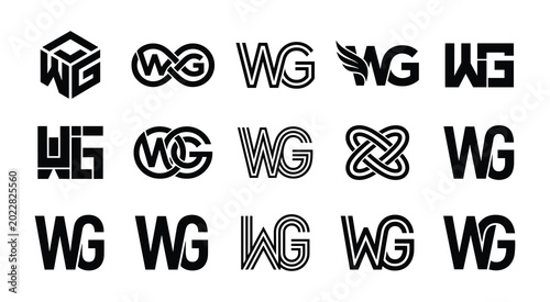 Wg monogram logo collection: creative lettermark variations with monogram lettermark alphabet initials identity typography creative abstract collection variation stylized business branding