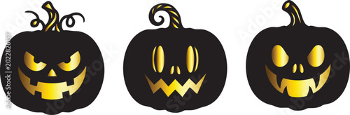 Tableau sur toile Premium halloween pumpkin vector set with gold metallic glow accents