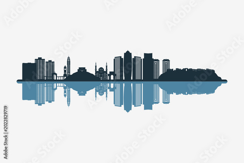 Foto Erbil, Iraq skyline silhouette with modern landmarks reflection on white background in minimalist style