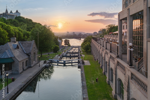Rideau Canal Locks at sunset - Ottawa, Ontario, Canada
