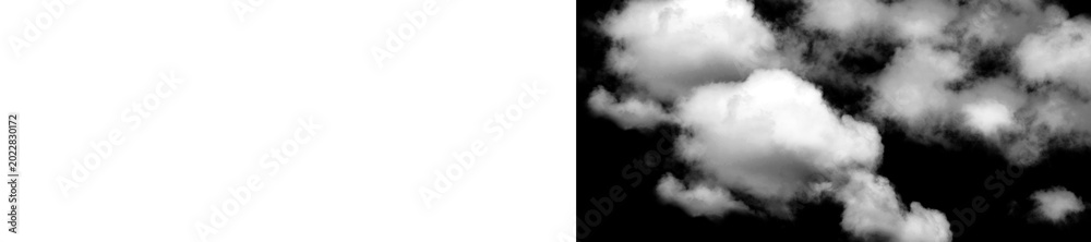 Fototapeta premium Dark night sky with white fluffy clouds, celestial background