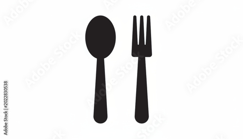 Konstfotografi Spoon and fork utensil set with black silhouettes on white background featuring