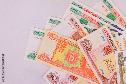 фотографія Cuban CUC paper cash pasos currency with several denomination values for economy