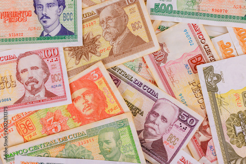 Canvas Print Cuban pesos bills CUC various denomination values banknotes issued Bank of Cuba