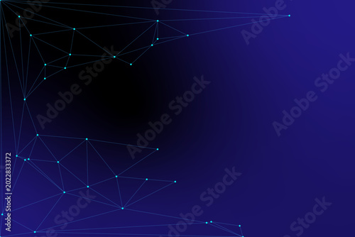 Foto Minimalist digital network layout with blue connections on dark black and navy gradient background