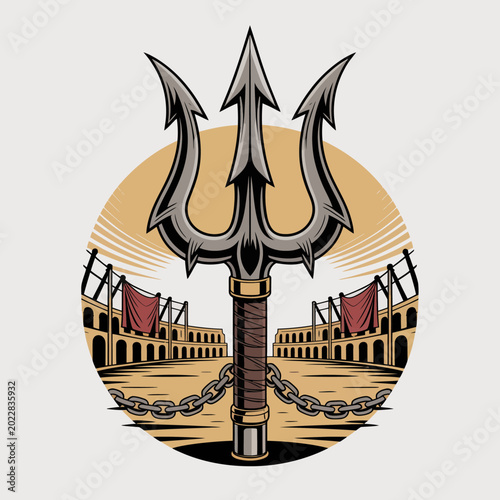 Canvastavla Trident with three sharp prongs weapon.