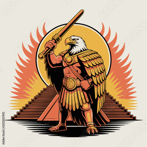 Schilderij op canvas Warrior Eagle with Sword Standing.