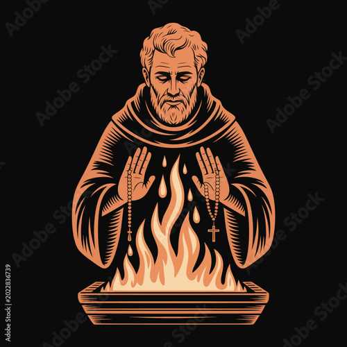 Foto Man in robes with hands up.
