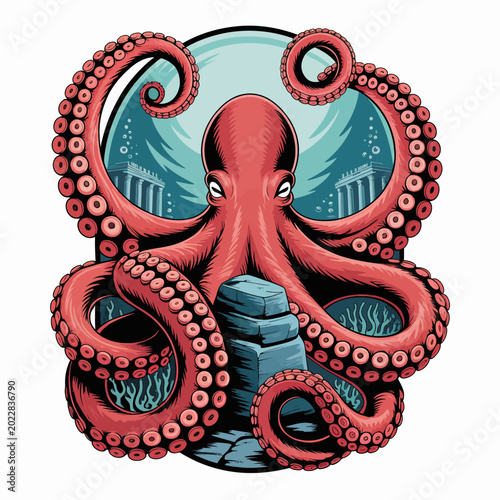 Fotografi Red octopus tentacles curled up tight.