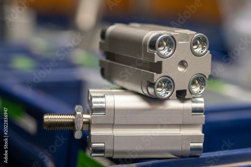 Close-up view of a component of an industrial pneumatic system