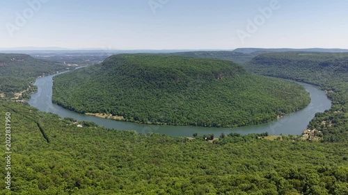Aerial Drone View of Tennessee River Horseshoe Bend and Forested Plateau at Snooper's Rock Prentice Cooper State Forest