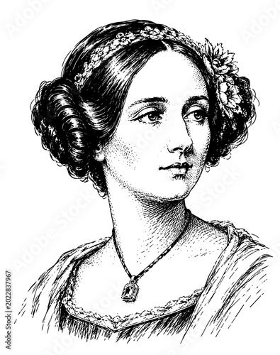 Fotografie Ada Lovelace inspired Hand-Drawn Ink  Portrait Illustration Isolated on Transpar