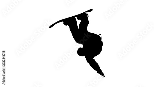 Bild auf Leinwand Extreme Snowboarder Jumping Air Trick Silhouette