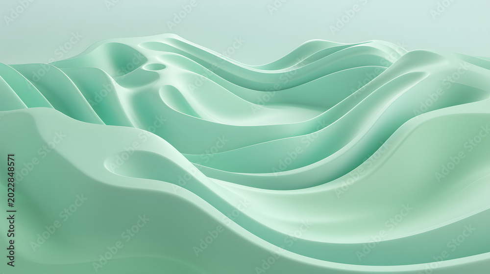 Obraz premium Neumorphic soft tactile financial waves on pastel mint green background