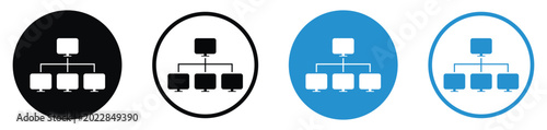 Foto Computer network topology and system hierarchy icon set