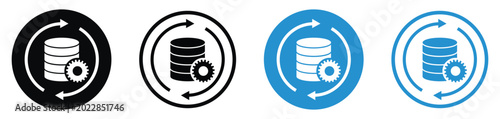 Photos Database synchronization, backup, and processing vector icon set