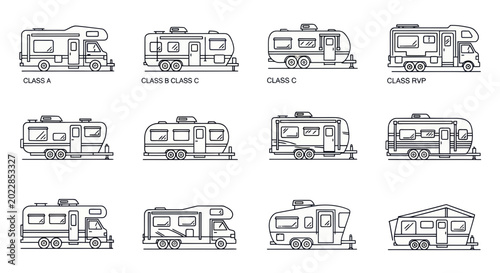 Fotografie RV Camper Van Motorhome Collection, Different Types of Recreational Vehicles Lin