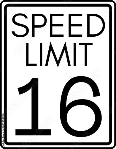 Maximum speed limit 16 mph traffic sign
