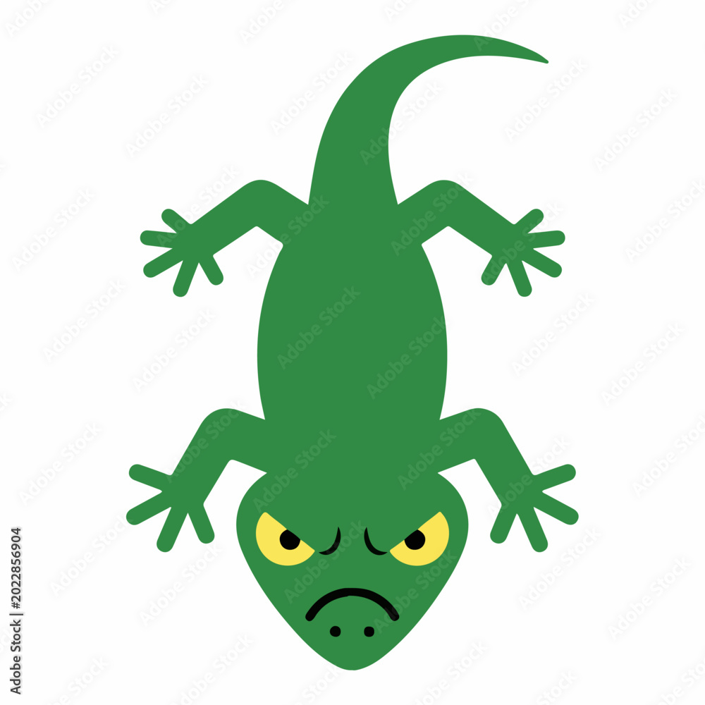 Fototapeta premium Green Lizard Cartoon Character with Angry Expression.