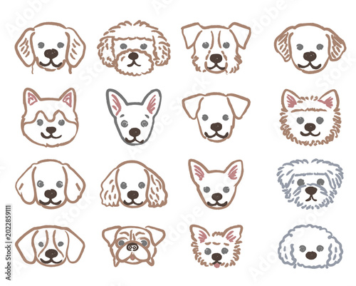 illustration of a  vibrant and cheerful flat design pattern featuring a variety of stylized dogs  in pastel colors on isolated white background