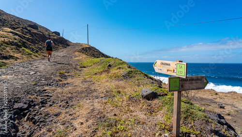 Obraz na plátně Pedestrian trail direction sign for Cruzinha, Vale do Paul, Santo Antão Island, Cape Verde