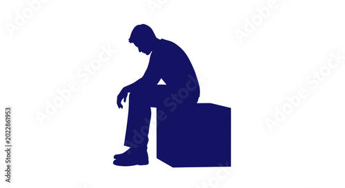 Quadro em tela Silhouette of a man sitting with head down, feeling sad or thoughtful