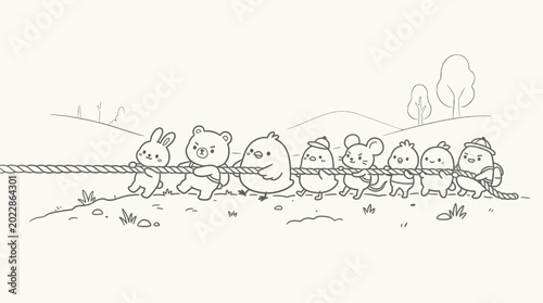 Photography Group of cute cartoon animals together.