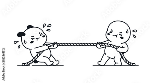 Quadro em tela Two babies playing tug of war.