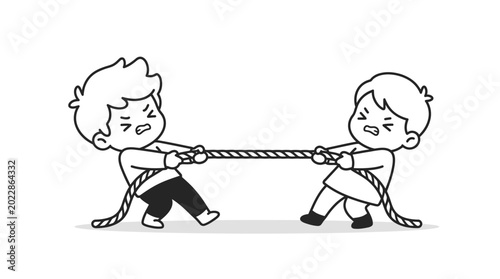 Foto Two kids playing tug of war.