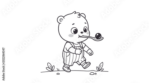 Schilderij op canvas Cartoon bear walking with lollipop.