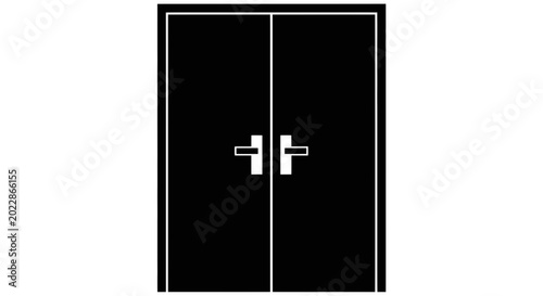 Schilderij op canvas Black Double Doors with White Handles - Modern Entrance Icon