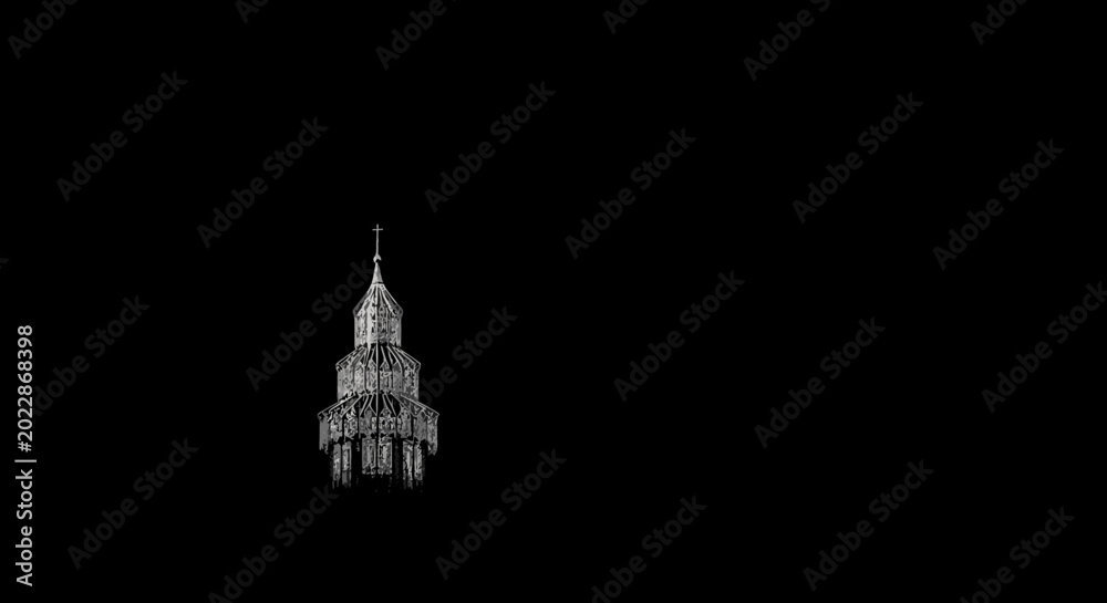 Obraz premium Gothic cathedral spire silhouette on black background