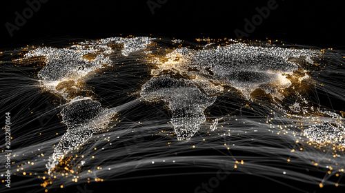 abstract business connection of line from nail node to node on world map background Innovation network points Earth's surface	Abstract black background with Colorful hexagon lines. Digital future tech