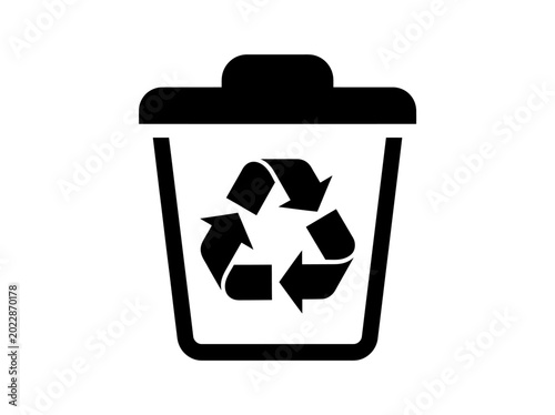 Recycle bin icon black and white illustration with recycling symbol