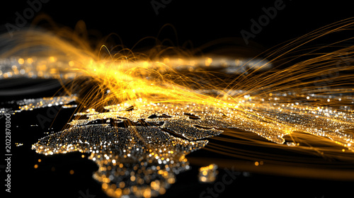 abstract business connection of line from nail node to node on world map background Innovation network points Earth's surface	Abstract black background with Colorful hexagon lines. Digital future tech