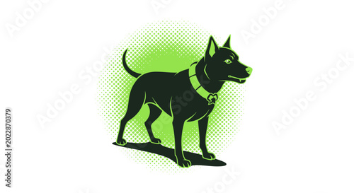 Foto Guard Dog Silhouette with Green Halftone Circle and Collar