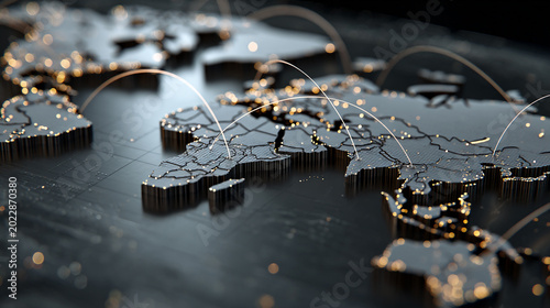 abstract business connection of line from nail node to node on world map background Innovation network points Earth's surface	Abstract black background with Colorful hexagon lines. Digital future tech