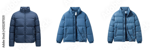 Obraz na płótnie Puffy blue winter jacket coat isolated transparent PNG.