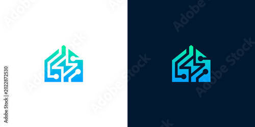Cuadro en lienzo Modern smart home technology logo with integrated circuit board design and light