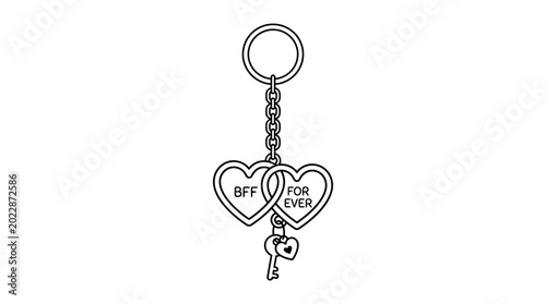 Tableau sur toile BFF Forever Heart Keychain Outline Illustration.