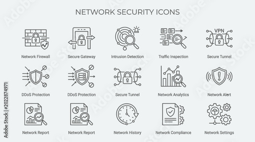 Set of 15 Network Security Icons for Cybersecurity and Data Protection.