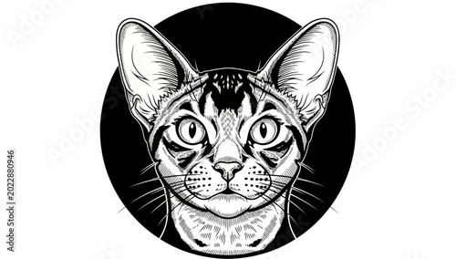 Canvas Print Abstract Stylized Cat Portrait Black and White Vector Illustration