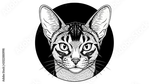 Photography Detailed Stippled Abyssinian Cat Portrait in Black Circle