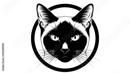 Bild auf Leinwand Siamese Cat Head Icon in Black and White Graphic Style