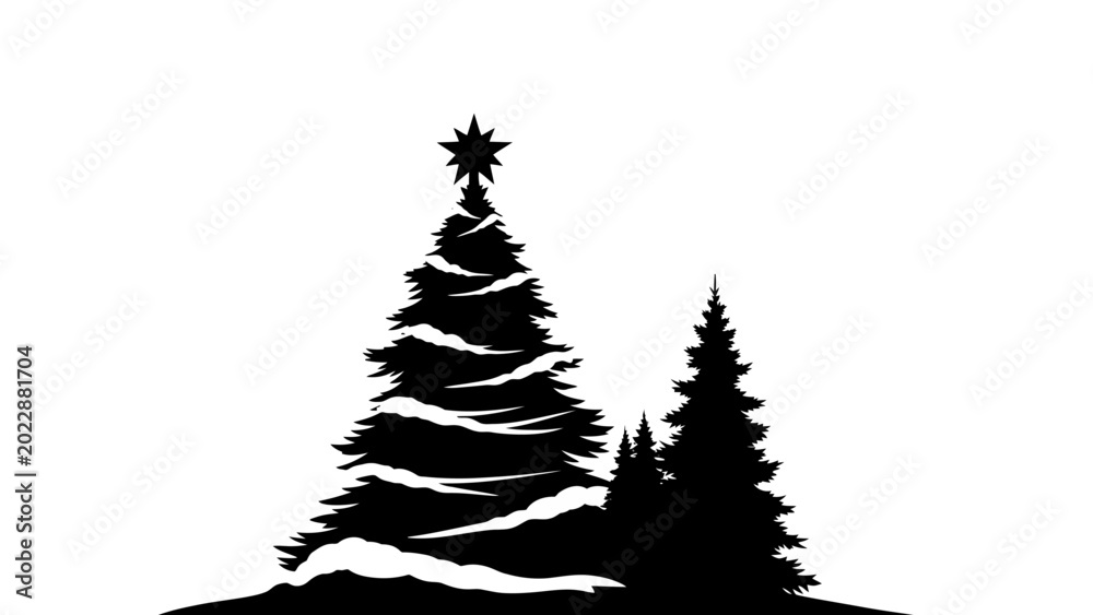 Obraz premium Black and White Christmas Tree Silhouette with Snow