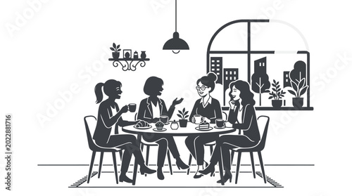 Tableau sur toile Four professional women having a business meeting at a cafe table