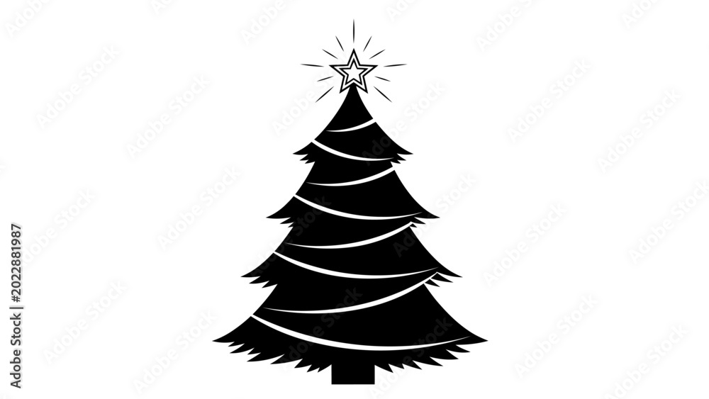 Fototapeta premium Minimalist Black Christmas Tree Silhouette with Star