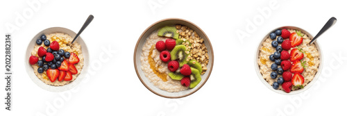 Fotografía Healthy breakfast oatmeal bowl fresh fruit berries isolated transparent backgrou