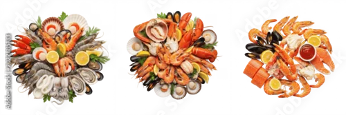 Obraz  z motywem Seafood Platter Fresh Shrimps Crabs Mix Transparent PNG Culinary Raw Shellfish Medley For Fish Market