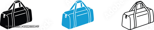 Duffel Bag Icons In Black Blue And Outline Styles vector